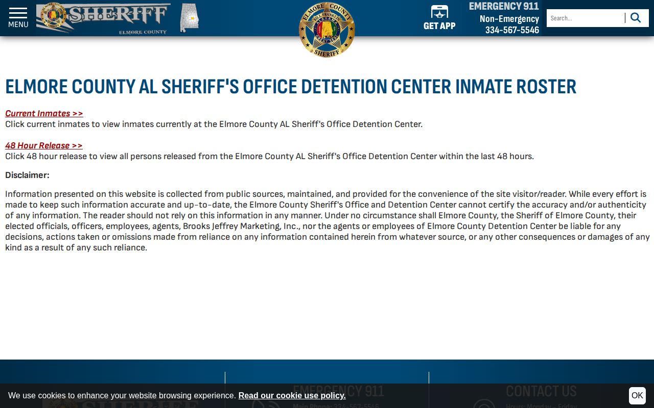 Elmore County Jail roster gateway for busted mugshot records
