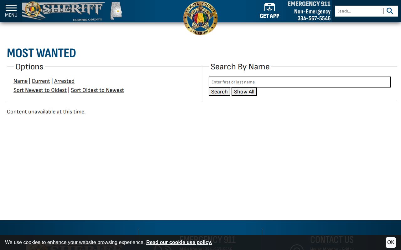 Elmore County most wanted fugitives official interface and unavailable record state
