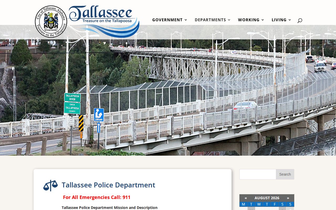 Tallassee Police Department arrest records contact page serving Elmore County